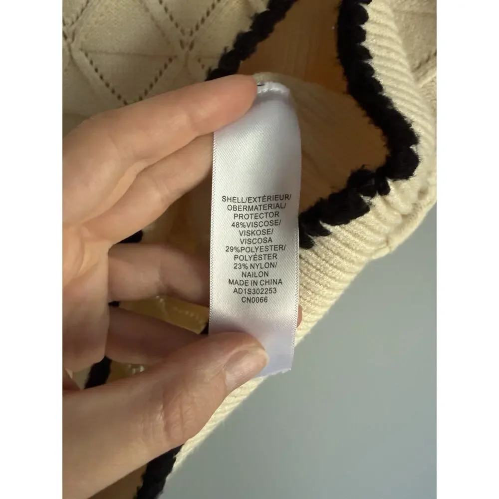 Adrianna Papell Vest Cream Black Trim Diamond Knit Size S Old Money Preppy
